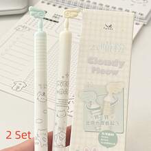[Back To School]4Pcs/2Pcs/1pc Cloudy Meow Cat Gel Pens, Rotating Angel Wing Top, 0.5mm Black Ink, Cute Kawaii Cartoon Retractable Pens, Aesthetic School Supplies For Students - Cloud Cat Powder - View 10