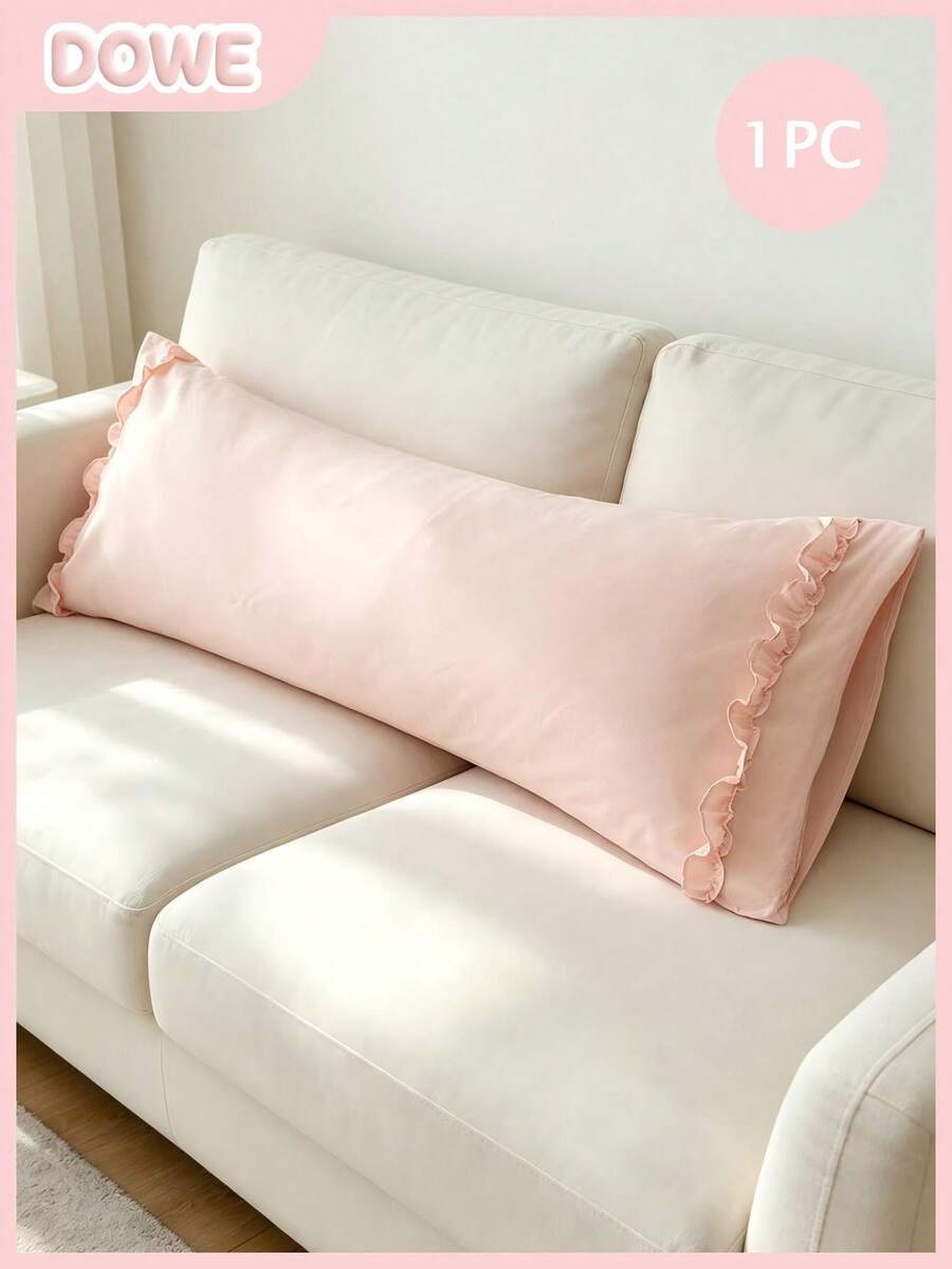 1pc 100% Polyester Solid Color Lace Long Pillowcase, Lightweight And Elegant, Cloud-Like Soft Touch, Suitable For Bedding And Sofa Decoration (Pillow Insert Not Included)