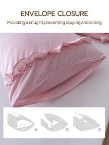 1pc 100% Polyester Solid Color Lace Long Pillowcase, Lightweight And Elegant, Cloud-Like Soft Touch, Suitable For Bedding And Sofa Decoration (Pillow Insert Not Included) - Pink - View 8