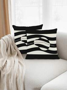 2 pièces Housses de coussin à rayures noires et blanches avec citation inspirante, style moderne minimaliste typographique, taies d'oreiller super douces, décoration quotidienne pour la maison, salon, chambre, lit, canapé, fauteuil, coussin carré, fermeture éclair invisible (sans rembourrage) - Noir et Blanc - Voir 3