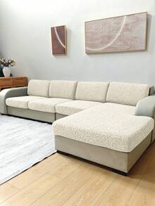 1pc Solid Color High Elasticity Detachable Machine Washable Sofa Seat Cushion Cover Suitable For Living Room Polyester Sofa Seat Cushion Cover Backrest Cover - Beige - View 4