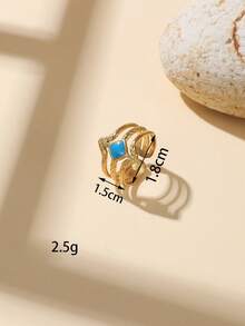 1/10pcs Bohemian Style Blue Drip Glaze Ring Set, Vintage Gold Heart Checkerboard Flower Design Stackable Knuckle Rings, Open Ring Adjustable Size, Niche Women's Jewelry, Versatile Accessory For Daily & Party Wear, Can Be Purchased Individually. - Yellow Gold - View 19