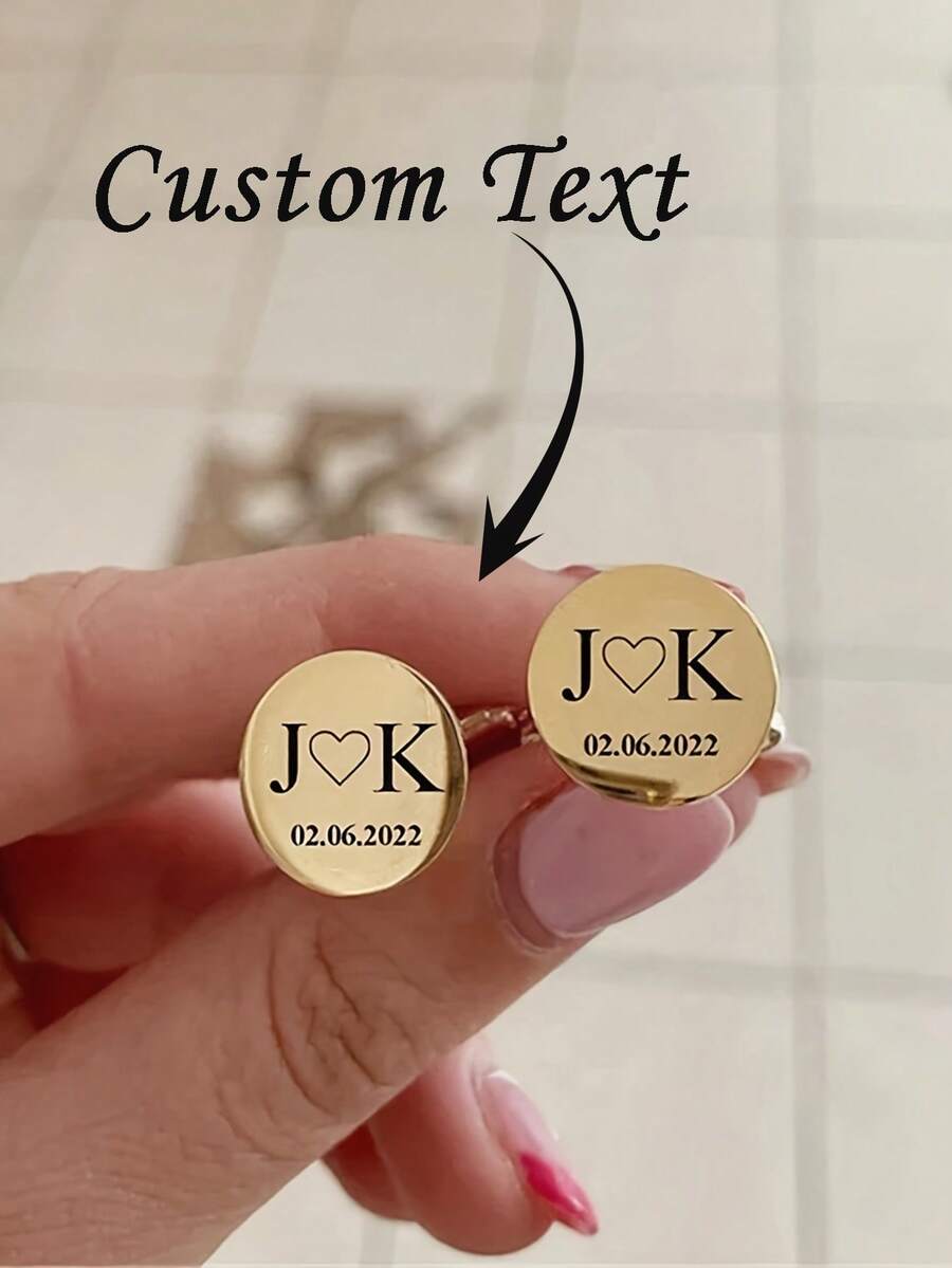 Men's Customized Cufflinks Anniversary Gift Personalized Initial & Date Cufflinks Anniversary Gift For Husband Groom Wedding Gift Wedding Cufflinks Men's Gift Father's Day Gift Graduation Gift - Multicolor - View 1