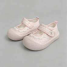 1 Pair Toddler Girls Lace Butterfly Embroidered Mary Jane Shoes, Mesh Hook & Loop Flat Shoes, All-Season Daily Wear (Size Based On Insole Cm) - Baby Pink - View 10