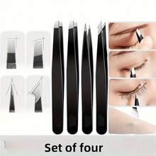 Set 4 Buah Pinset Stainless Steel Kepadatan Tinggi, Alat Presisi untuk Mencabut Rambut, Merapikan Jenggot & Membentuk Alis, Perlengkapan Kecantikan Tahan Lama untuk Penggunaan Sehari-hari - A - View 1