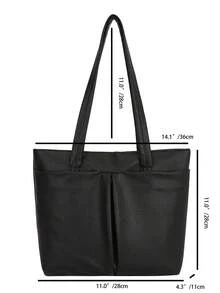 New Luxury Solid Color High-End Versatile Women's Shoulder Tote Bag - Black - View 3