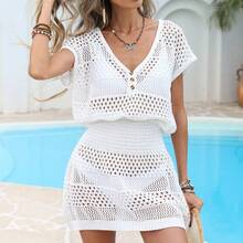 Sparkling Sequin Dress 2026 New Beach Dress Hollow Crochet Beach Dress - 7029 - White (Glitter) - View 4