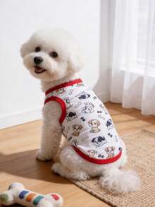LUCKIE PAW 1pc Cute Happy Puppy Print Tank Top, Suitable For Chihuahua Small Dogs, Physical Flea Protection Base Layer Pet Dog Clothes, Fashionable Tank Top For Cats And Dogs, Indoor And Outdoor - Multicolor - View 4