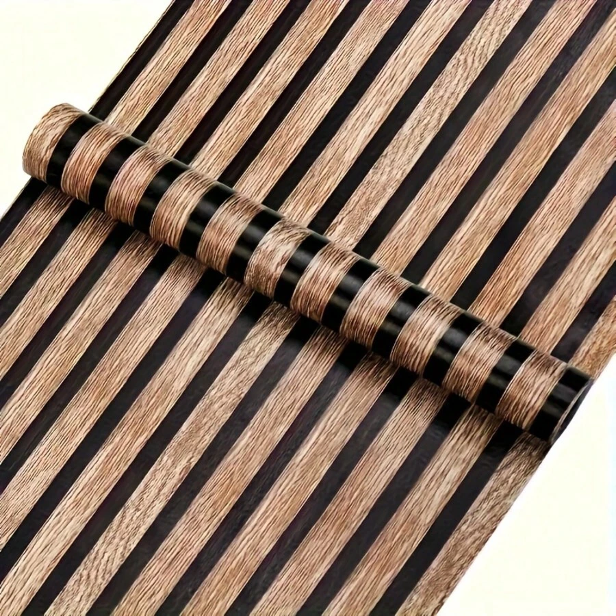 深褐色與黃色木紋自黏式壁紙捲，適用於客廳與臥室重點牆、桌面、櫥櫃及戶外花園翻新，撕貼式安裝，耐用且可移除