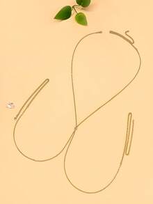 1pc Women's Sexy Bikini Body Chain, European And American Style Nightclub Summer Beach Rhinestone Body Chain, Halter Pendant Necklace, Minimalist Chain Body Chain - Gold - View 5