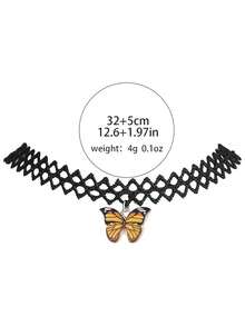 Xiacheng Juego de 1/3 piezas de gargantilla de tatuaje: collar, pulsera, anillo - Estilo de collar de los 90 mezclado con moda vintage Y2K de los 2000 - Accesorio de joyería elástico inspirado - Multicolor - Ver 5