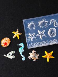 Summer Starfish Seahorse Nail Art Silicone Carving Mold Set Kawaii Turtle Shell Nail Stencil Template Mould Cartoon Stamping Plate Manicure Art Tools - Clear - View 3