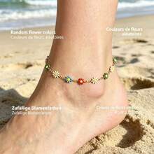1 pieza Tobillera de mujer con flor de margarita colorida, cadena de esmalte chapada en oro, brazalete de tobillo, ropa de verano, vibras de vacaciones, atuendo de playa de fin de semana, temporada de graduación - Multicolor - Ver 3