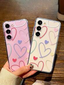 Precise Hole Transparent Heart Painted Anti-Drop Soft Phone Case, Painted Protective Cover Compatible With IPhone/Galaxy/ Series - Multicolor - View 5
