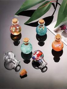 20/10 Peças Mini Garrafas Decorativas - Garrafas de Desejo com Rolha de Cortiça Fofa em Formato de Bola Redonda, Pingentes, Mini Garrafas de Perfume, Mini Garrafas de Deriva Decorativas, Armazenamento de Decoração com Cristais e Pedregulhos, Adequado para Artesanato DIY, Presentes de Casamento, Decoração de Casa, Lembrancinhas de Festa - garrafa redonda - Visão 4