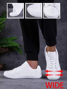Men's Plus Size Wide Toe Box Athletic Sneakers, Loose Fit Wide Foot Flat Shoes, Lightweight Soft Sole Comfortable Shoes For Wide Feet, High Instep, Size 46, White - White - View 8