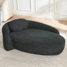 Minimalist Teddy Fleece Sofa With Rounded Design, Softly Padded Couch With Cushions, Versatile For Living Room, Bedroom And Studio. - 黑色 - 查看 3
