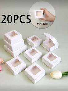 10/30 piezas Cajas de regalo mini blancas y marrones con ventana transparente, pequeñas cajas de papel para joyas, dulces, galletas & recuerdos de fiesta - Blanco - Ver 130