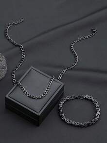 Juego de Cadena Estilo Gótico Collar Cubano Material de Acero Inoxidable Resistente al Desvanecimiento Joyería Minimalista de Calle Verano Regalo de Halloween (Caja de Joyería No Incluida) - Negro - Ver 4