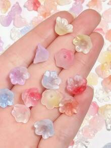 100pcs 12x7.5mm Gradient Translucent Glass Lily Of The Valley Beads, Including Yellow, Green, Pink And Purple - Perfect For DIY Jewelry, Hair Clips And Home Decor Crafts - Multicolor - View 2