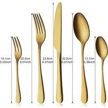 Dieses 30-teilige Edelstahl-Besteckset ist für 6 Personen geeignet und beinhaltet Messer, Gabel und Löffel. Es ist spülmaschinenfest, hochglanzpoliert und ideal für Camping, Picknicks, Büros, Schulen, Restaurants, die heimische Küche und viele weitere Anlässe. - Gold - Übersicht 5