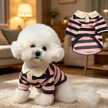 Animale de companie, pisică, câine, haine pentru câine, cățeluș, haine pentru câine Chihuahua, accesorii pentru pisoi, haine pentru animale de companie, haine dungate pentru câine, haine cu două picioare pentru pisică, tricou polo - Roz Coral - Vizualizare 10