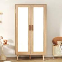 Zweitüriger Kleiderschrank mit Kleiderstange, Schlafzimmerschrank, Kinderschrank, 80 x 46 x 141,5 cm, Naturholz und weiße Oberfläche - Natürliche Farbe - Übersicht 11