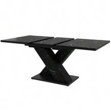 Mesa de comedor telescópica (119-158,5 x 80 cm), mesa extensible, mesa de cocina, se extiende de 119 a 158,5 cm gracias a extensiones internas, para cocina y salón, mesa de comedor color madera con tablero curvado - Negro - Ver 10