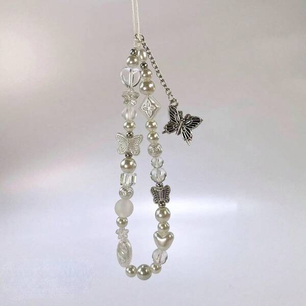Dây đeo điện thoại đính hạt thiết kế bướm, dây treo điện thoại dễ thương, charm điện thoại sáng tạo, dây đeo chéo điện thoại, phụ kiện điện thoại thời trang cho nữ & bé gái