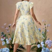 dagjydgfyja Roveilla Vestido de tejido con ajuste de cintura y vuelo, con mangas con volantes y estampado floral diminuto - Multicolor - Ver 3