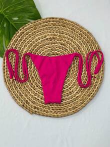 Triangle Bikini With Double Polyamide String Tie-Up Panties - Hot Pink - View 3