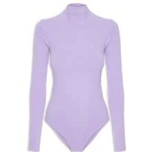 Women's Bodysuit With High Neck And Long Sleeves - White - View 2