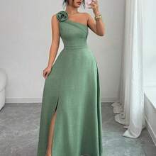 yonghongmaoyi1  Vestido de línea A con abertura, tirantes de hombro, espalda descubierta y ajustable en la cintura, con estampado floral verde. Elegante, romántico, femenino y versátil, ideal para uso casual, negocios, playa y fiestas en primavera/verano. - Marrón Chocolate - Ver 7