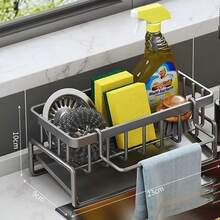Kitchen Sink Sponge Holder, Self-Draining Sink Caddy, Dishwashing Sponge Storage Box With Detachable Dish, Soap Dispenser Brush Holder, Suitable For Bathroom, Black With Handle,Cosas Decocina - 彩色 - 查看 11