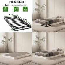 Base de cama con somier perfil bajo de 5 pulgadas base de colchón de metal de servicio pesado de 1500 libras con funda de tela fácil ensamblaje silencioso sin ruido antideslizante - Individual - Ver 1