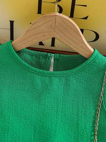 2pcs/Set Toddler Girls' Solid Color Sleeveless Crop Top With Ruffle Hem Shorts, Casual Daily Wear, Summer - Green - View 6