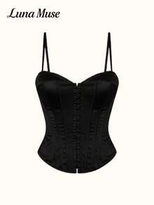 Áo ống xếp ly màu đỏ tía cổ điển Luna Muse dành cho nữ, kiểu dáng gợi cảm phong cách Y2K, áo crop top không dây buộc eo, vạt áo bất đối xứng, chất liệu dệt kim waffle, phong cách punk rock điện tử, phù hợp cho mặc hàng ngày, đi chơi, dự tiệc, đi nghỉ mát, hẹn hò, lễ hội âm nhạc, ngày Valentine và đi học. - màu đen - Xem 7