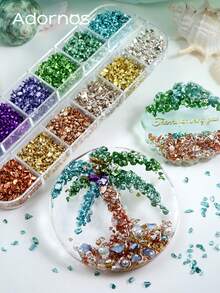 12 Grids Ocean Style Irregular Crushed Glass Stone Beads Set For Resin Shaker Crafts Epoxy Mold Filler DIY Jewelry Making Accessories Handmade - Multicolor - View 4