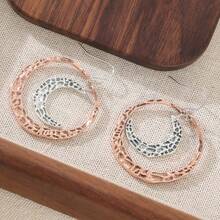 1 par de pendientes colgantes de mujer estilo bohemio vintage con diseño de media luna plisada hueca en oro & plata y bronce, adecuados para uso diario, vacaciones, fiestas o festivales de música - Plateado - Ver 6
