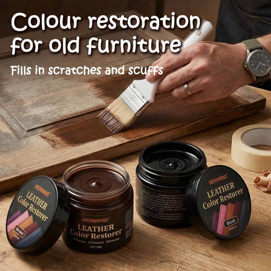 Wood Furniture Scratch Repair & Color Renew Cream - Restoration Balm For Old Wooden Tables, Cabinets & Chairs, Restores Faded & Worn Wood,Easy To Apply, Restores Shine & Color,Essential For Renting, Furniture Repainting, High Coverage