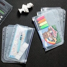 1件 A5/A6/A7 透明 PVC 拉鍊活頁夾口袋，耐用防水，6環設計，方便整理文件、照片、現金，適合居家、辦公室、旅行活頁夾收納袋，可存放文具、票券、學校用品，開學季適用 - 透明 - 查看 10