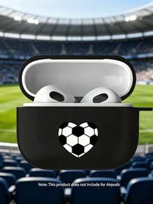 Funda de teléfono Apple con patrón de corazón de fútbol, silicona negra, a prueba de golpes, carcasa blanda, compatible con 1/2/3/Pro/Pro2/Pro3, estilo deportivo, personalizada - Blanco y Negro - Ver 4