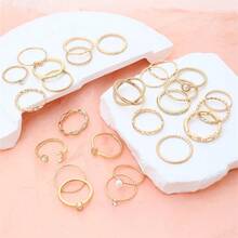 Set Cincin Multi-Sambungan Terbuka Mutiara Imitasi Bulan Terlaris di Eropa dan Amerika, Set Cincin Bertatahkan Berlian Imitasi Serbaguna dan Modis 26 Buah - Set cincin berlian 26 buah - View 7