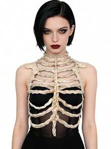 Gothic Skeleton Rib Cage Harness PU Foam Bone Corset For Halloween Cosplay Accessory Gothic Skeleton Rib Cage Chest Armor Ribcage Corset Body Harness For Halloween Cosplay Festivals - Gold - View 5