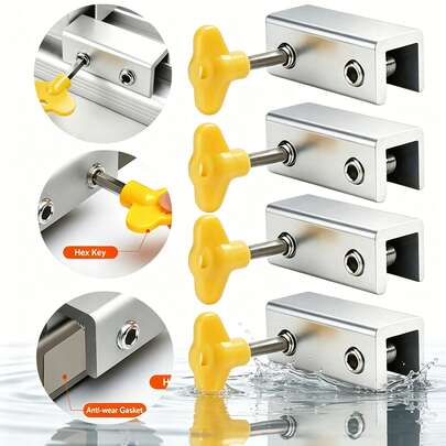 Khóa bảo mật cửa trượt và cửa sổ nâng cấp (4 cái) - Chốt chặn ray nhôm điều chỉnh được kèm chìa khóa, khóa bảo mật chống nhấc, phù hợp cho nhà ở, căn hộ và xe RV