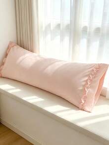 1pc 100% Polyester Solid Color Lace Long Pillowcase, Lightweight And Elegant, Cloud-Like Soft Touch, Suitable For Bedding And Sofa Decoration (Pillow Insert Not Included) - Baby Pink - View 7
