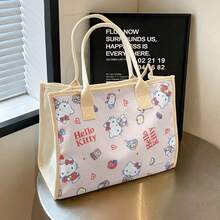 Miniso 三麗鷗 Hello Kitty 托特包 - 可愛卡通印花帆布肩背包，大容量手提包適用於工作、上學、旅行與購物 - 白色 - 查看 4