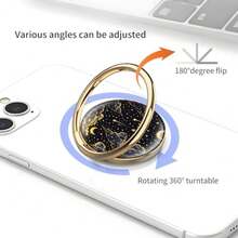 Soporte de anillo para teléfono celular, soporte de anillo de metal dorado de lujo con rotación de 360°, bonito agarre grande para teléfono celular, compatible con la mayoría de teléfonos - Flores blancas amarillas - Ver 5