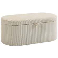 Aufbewahrungs-Ottomane, Cord-Polsterung Mit Gepolsterter Sitzfläche, Sitzbank Am Bettende, 105 X 51 X 49 Cm, Beige - Beige - View 9