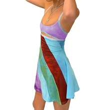 Vestido acampanado informal con tirantes para mujer, Vestido corto calado con cuello en U y contraste de Color a la moda, novedad de 2024 - verde - Ver 5
